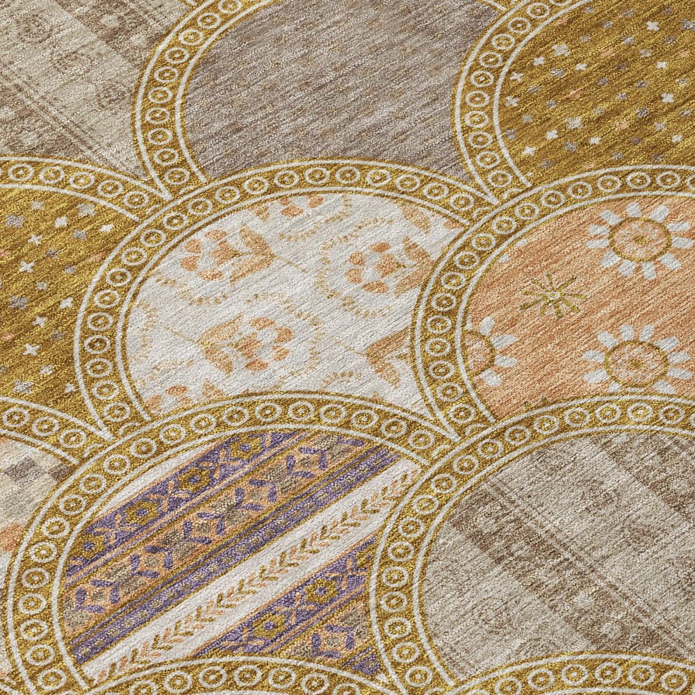 9' X 12' Walnut And Gold Geometric Washable Indoor Outdoor Area Rug HomeRoots