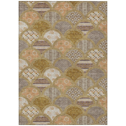 10' X 14' Walnut And Gold Geometric Washable Indoor Outdoor Area Rug HomeRoots