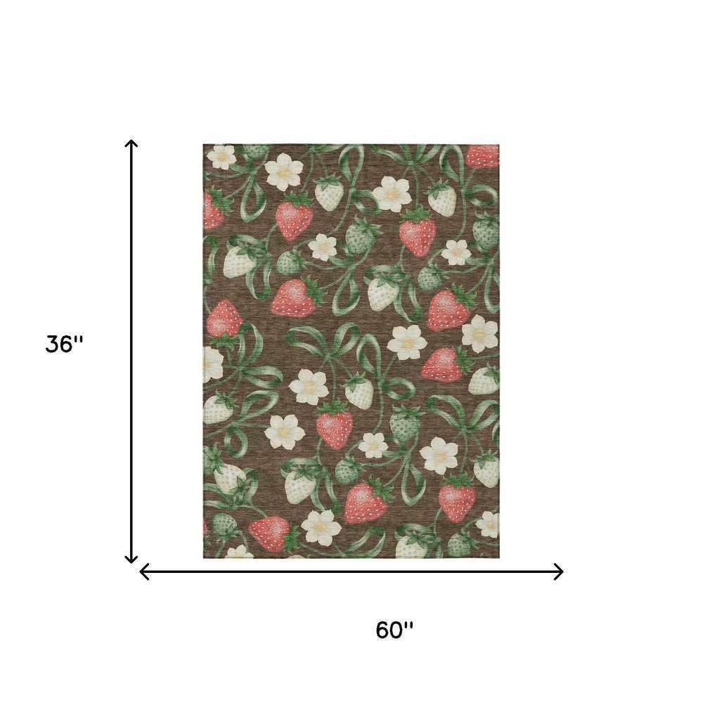 3' X 5' Chocolate And Brown Floral Washable Indoor Outdoor Area Rug HomeRoots