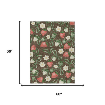 3' X 5' Chocolate And Brown Floral Washable Indoor Outdoor Area Rug HomeRoots