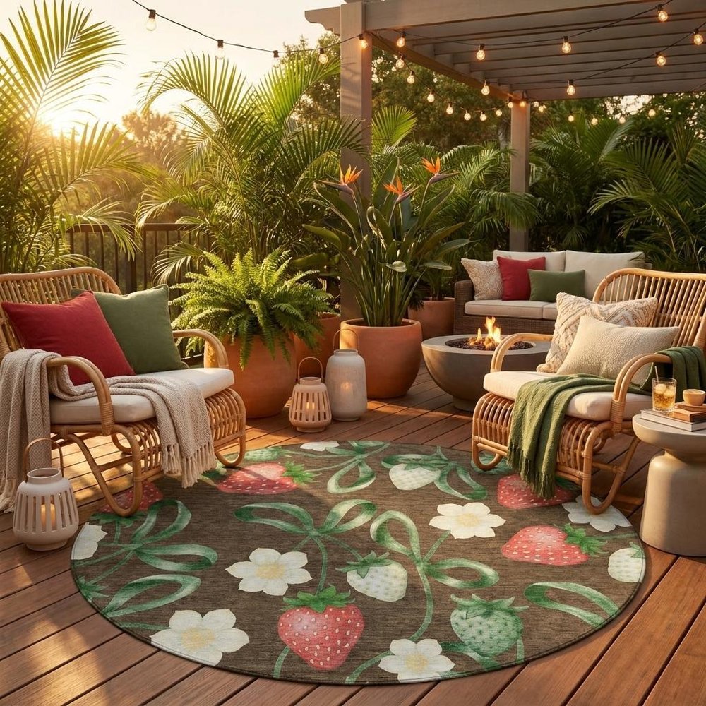 8' Chocolate And Brown Round Floral Washable Indoor Outdoor Area Rug HomeRoots