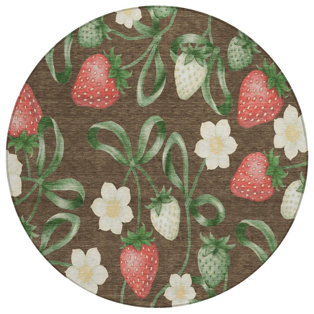 8' Chocolate And Brown Round Floral Washable Indoor Outdoor Area Rug HomeRoots