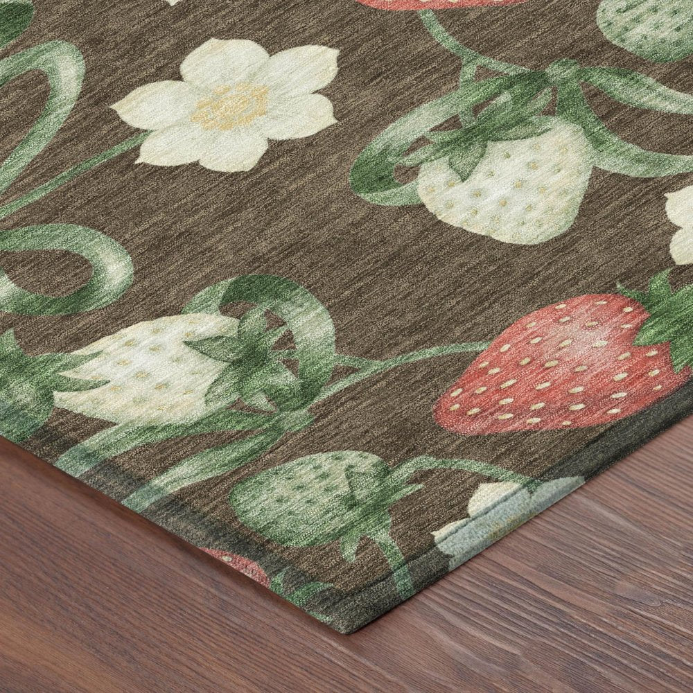 8' Chocolate And Brown Round Floral Washable Indoor Outdoor Area Rug HomeRoots