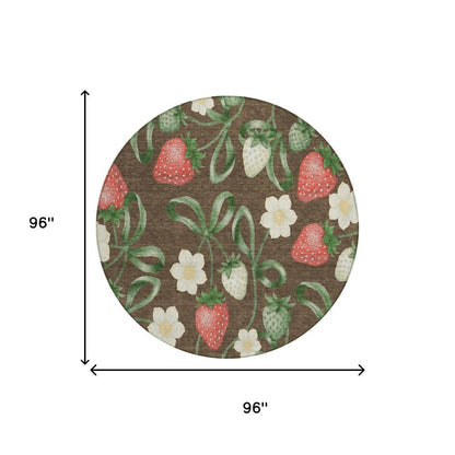 8' Chocolate And Brown Round Floral Washable Indoor Outdoor Area Rug HomeRoots