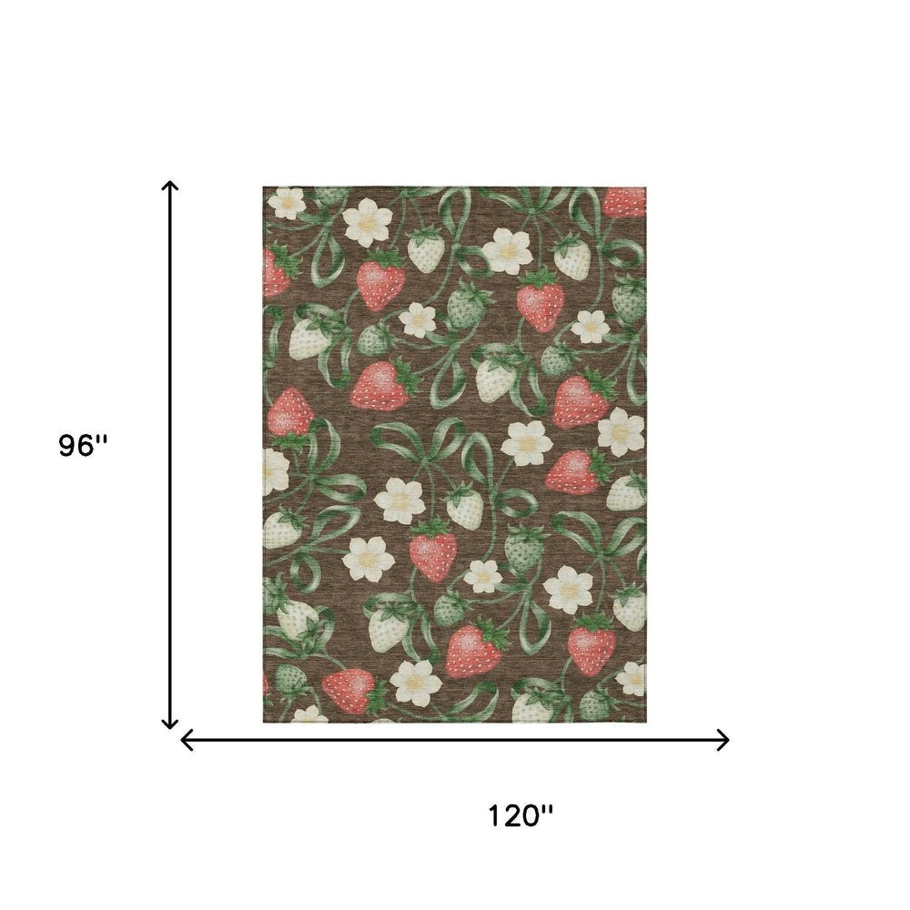 8' X 10' Chocolate And Brown Floral Washable Indoor Outdoor Area Rug HomeRoots