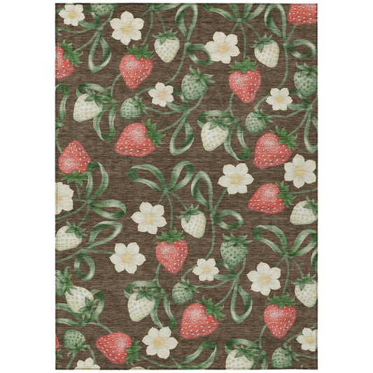 9' X 12' Chocolate And Brown Floral Washable Indoor Outdoor Area Rug