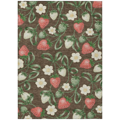 10' X 14' Chocolate And Brown Floral Washable Indoor Outdoor Area Rug
