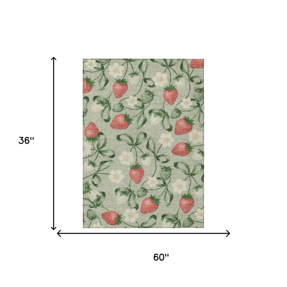3' X 5' Green And Red Floral Washable Indoor Outdoor Area Rug HomeRoots