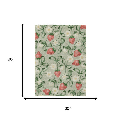 3' X 5' Green And Red Floral Washable Indoor Outdoor Area Rug HomeRoots