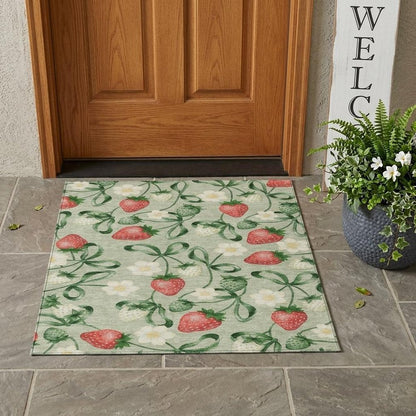 3' X 5' Green And Red Floral Washable Indoor Outdoor Area Rug HomeRoots
