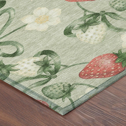 3' X 5' Green And Red Floral Washable Indoor Outdoor Area Rug HomeRoots
