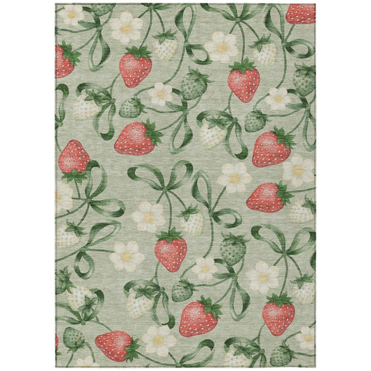 5' X 8' Green And Red Floral Washable Indoor Outdoor Area Rug HomeRoots