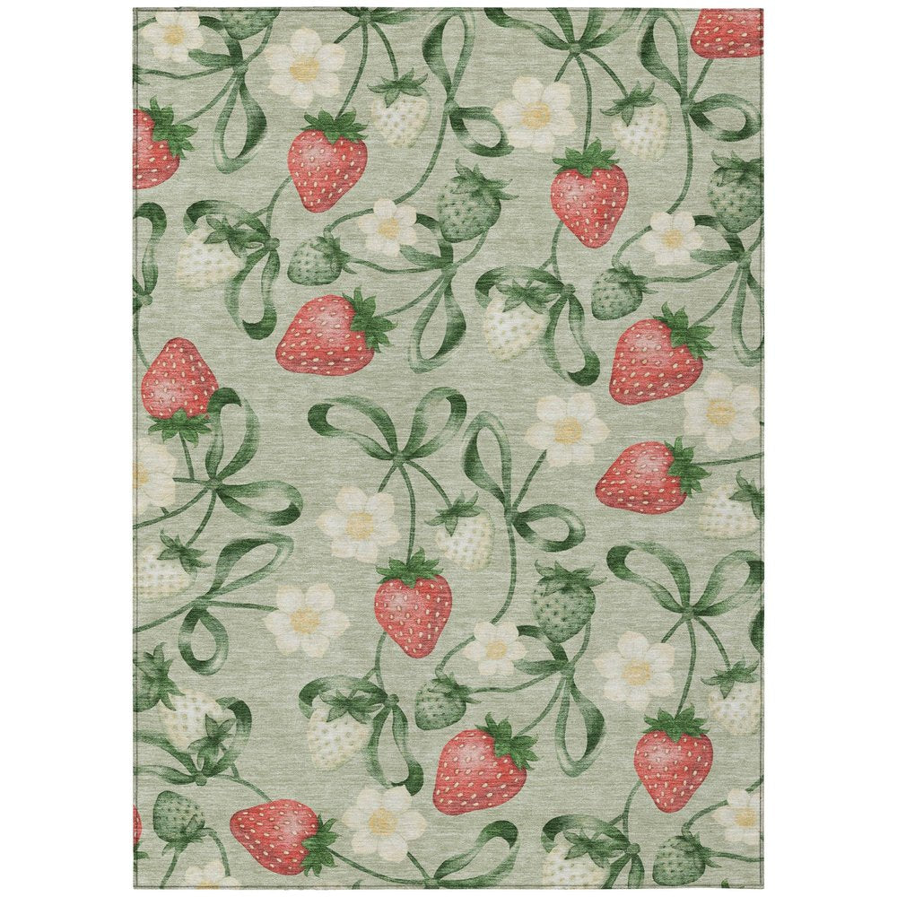5' X 8' Green And Red Floral Washable Indoor Outdoor Area Rug HomeRoots