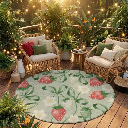 8' Green And Red Round Floral Washable Indoor Outdoor Area Rug HomeRoots