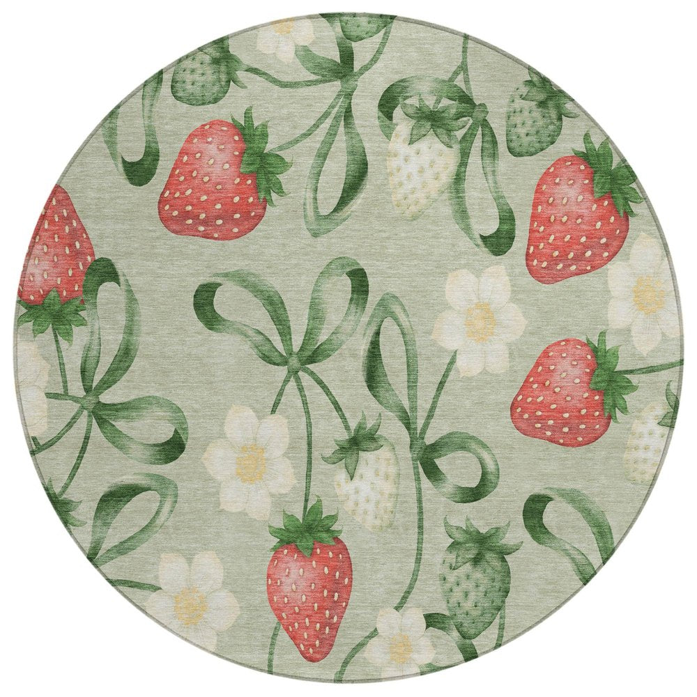 8' Green And Red Round Floral Washable Indoor Outdoor Area Rug HomeRoots