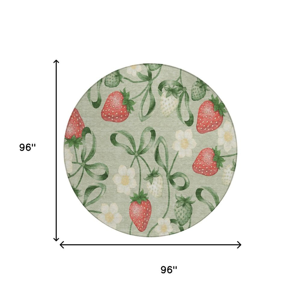 8' Green And Red Round Floral Washable Indoor Outdoor Area Rug HomeRoots