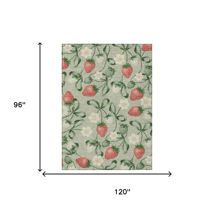 8' X 10' Green And Red Floral Washable Indoor Outdoor Area Rug HomeRoots