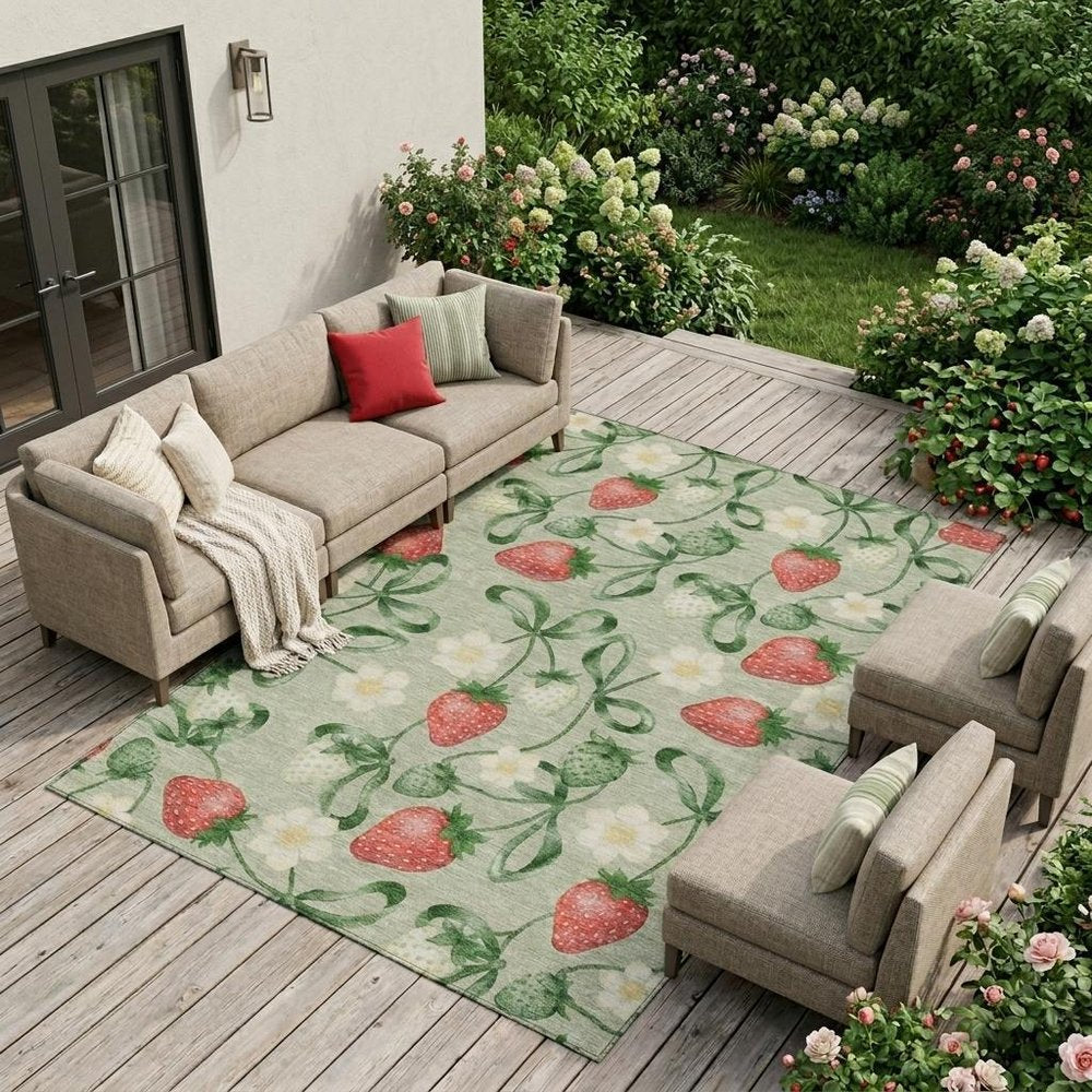 8' X 10' Green And Red Floral Washable Indoor Outdoor Area Rug HomeRoots