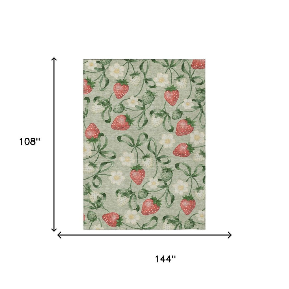 9' X 12' Green And Red Floral Washable Indoor Outdoor Area Rug HomeRoots