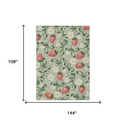 9' X 12' Green And Red Floral Washable Indoor Outdoor Area Rug HomeRoots