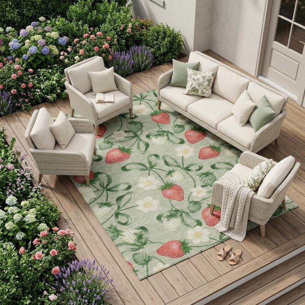 9' X 12' Green And Red Floral Washable Indoor Outdoor Area Rug HomeRoots