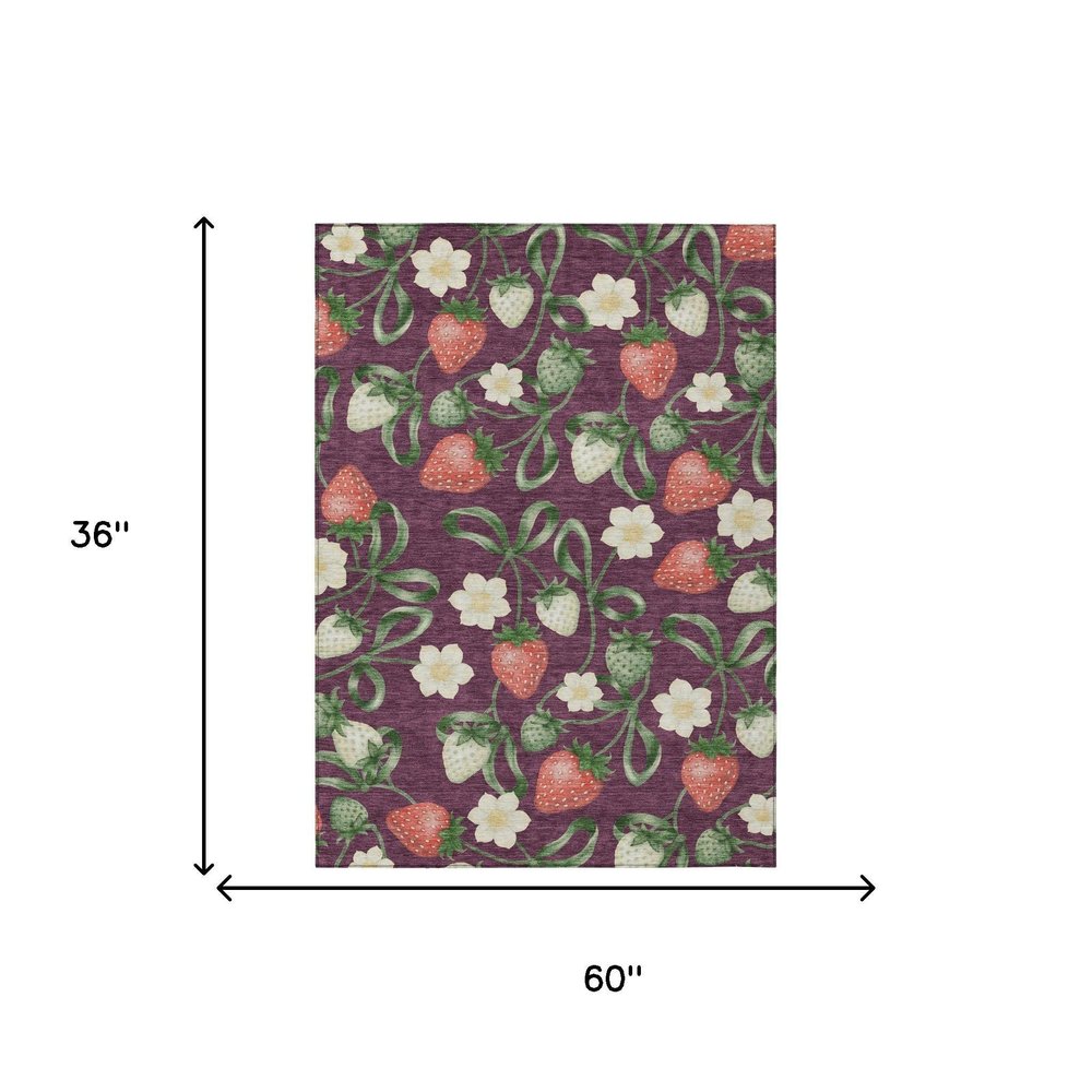 3' X 5' Eggplant And Purple Floral Washable Indoor Outdoor Area Rug HomeRoots
