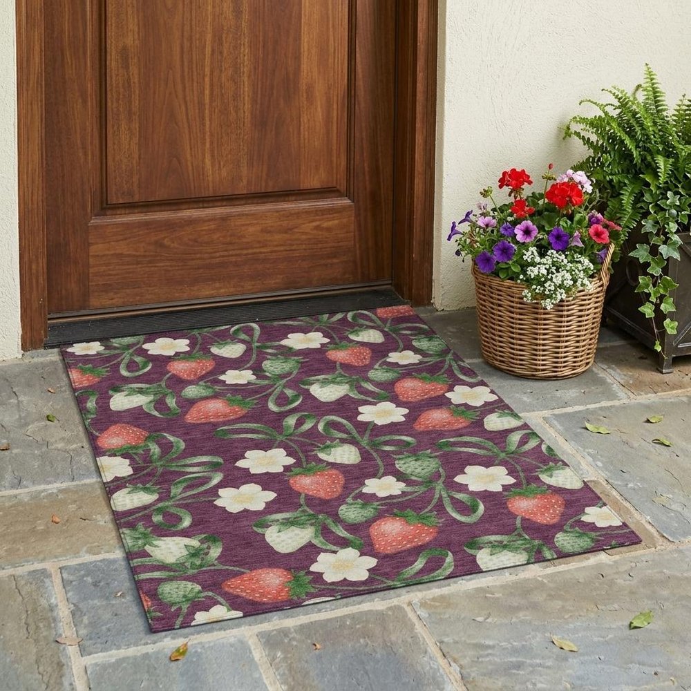 3' X 5' Eggplant And Purple Floral Washable Indoor Outdoor Area Rug HomeRoots