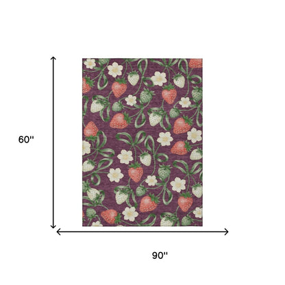 5' X 8' Eggplant And Purple Floral Washable Indoor Outdoor Area Rug HomeRoots