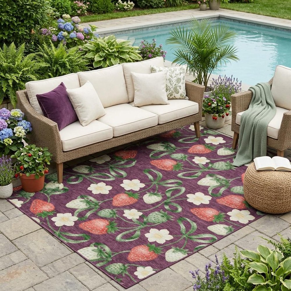 5' X 8' Eggplant And Purple Floral Washable Indoor Outdoor Area Rug HomeRoots