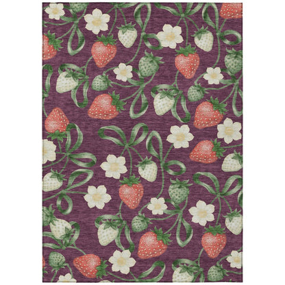 5' X 8' Eggplant And Purple Floral Washable Indoor Outdoor Area Rug HomeRoots