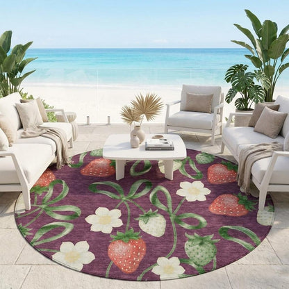 8' Eggplant And Purple Round Floral Washable Indoor Outdoor Area Rug HomeRoots