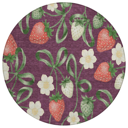 8' Eggplant And Purple Round Floral Washable Indoor Outdoor Area Rug HomeRoots