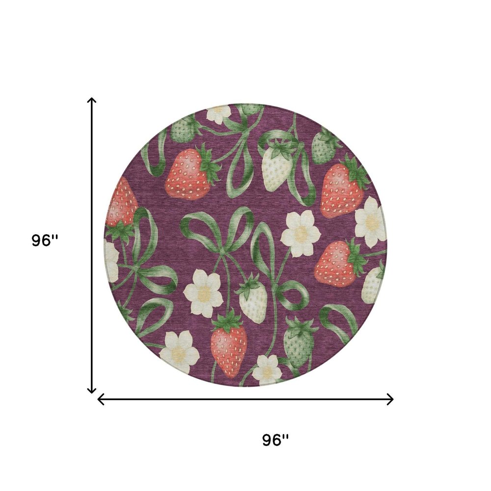 8' Eggplant And Purple Round Floral Washable Indoor Outdoor Area Rug HomeRoots