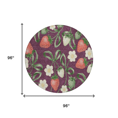 8' Eggplant And Purple Round Floral Washable Indoor Outdoor Area Rug HomeRoots
