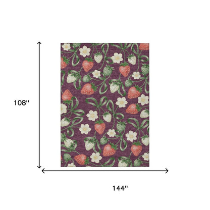 9' X 12' Eggplant And Purple Floral Washable Indoor Outdoor Area Rug