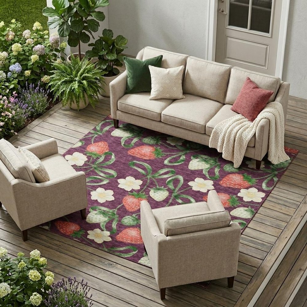 9' X 12' Eggplant And Purple Floral Washable Indoor Outdoor Area Rug