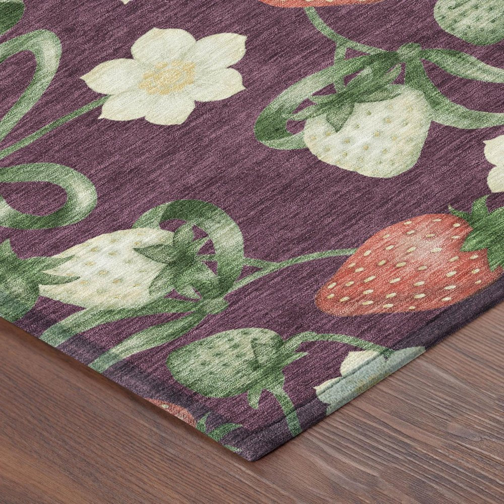 9' X 12' Eggplant And Purple Floral Washable Indoor Outdoor Area Rug