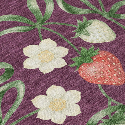 9' X 12' Eggplant And Purple Floral Washable Indoor Outdoor Area Rug