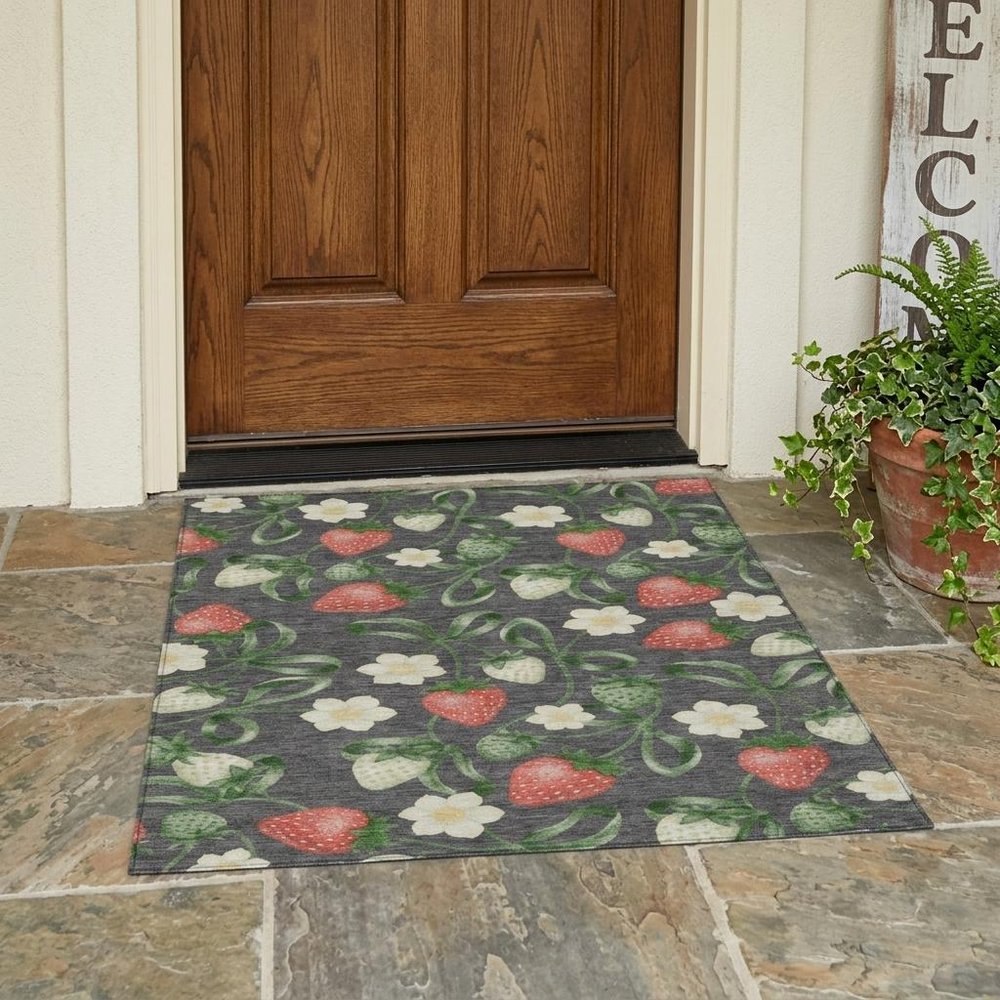3' X 5' Graphite And Gray Floral Washable Indoor Outdoor Area Rug HomeRoots