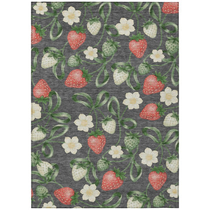 3' X 5' Graphite And Gray Floral Washable Indoor Outdoor Area Rug HomeRoots