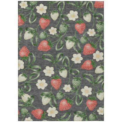 3' X 5' Graphite And Gray Floral Washable Indoor Outdoor Area Rug