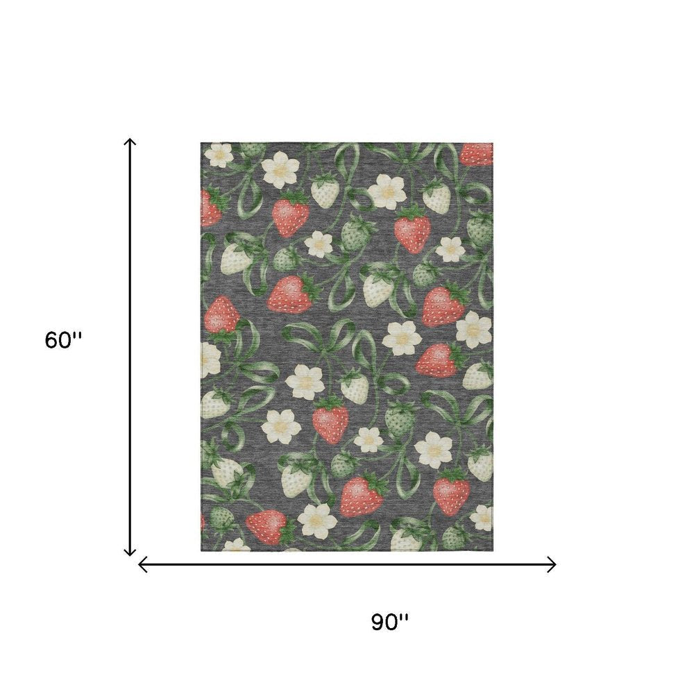5' X 8' Graphite And Gray Floral Washable Indoor Outdoor Area Rug HomeRoots