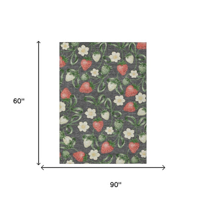 5' X 8' Graphite And Gray Floral Washable Indoor Outdoor Area Rug HomeRoots