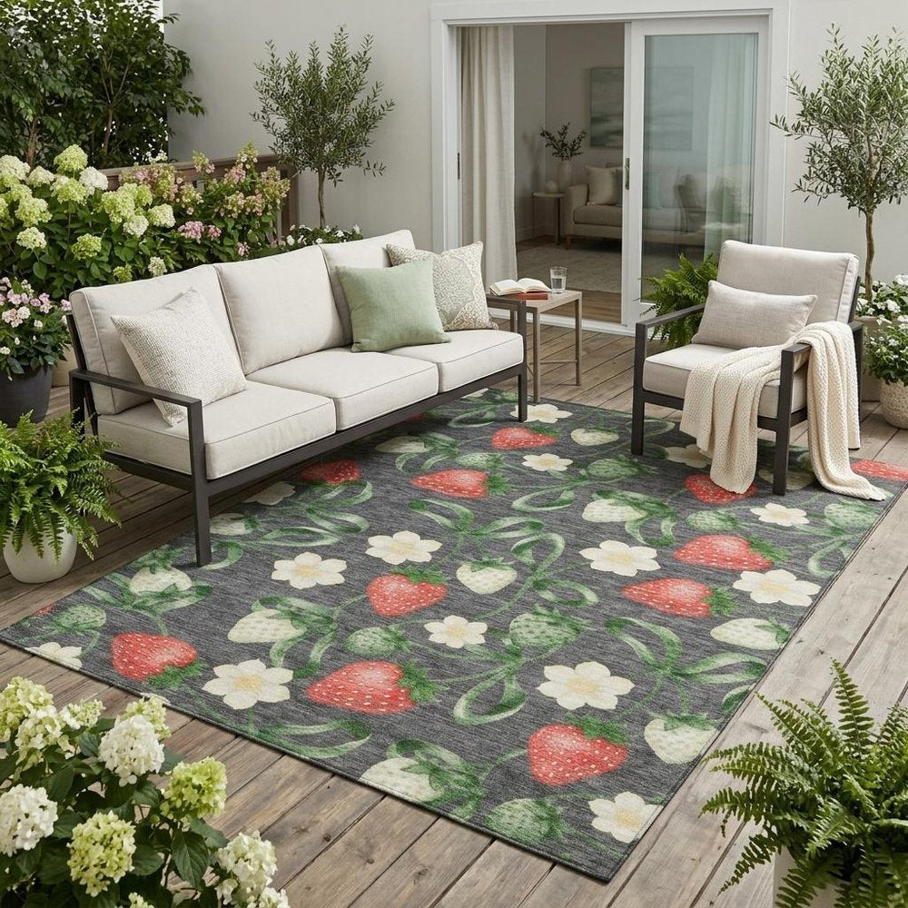 5' X 8' Graphite And Gray Floral Washable Indoor Outdoor Area Rug HomeRoots