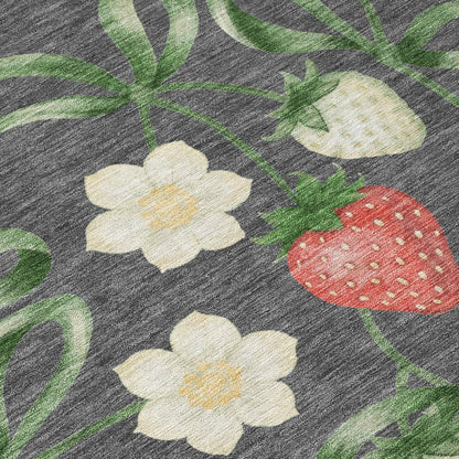 8' Graphite And Gray Round Floral Washable Indoor Outdoor Area Rug HomeRoots