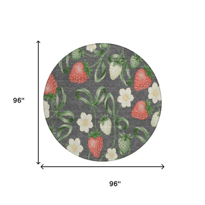 8' Graphite And Gray Round Floral Washable Indoor Outdoor Area Rug HomeRoots