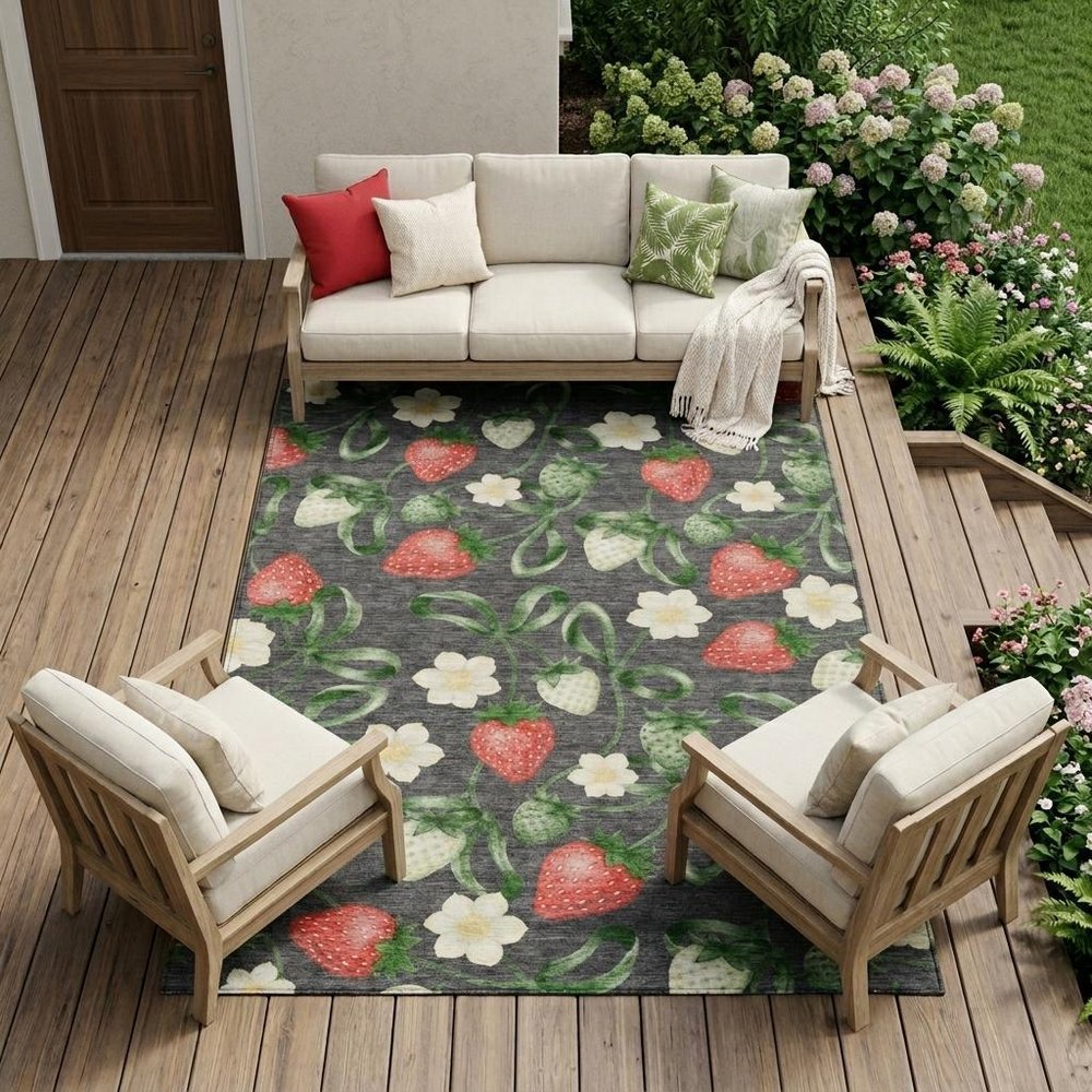 8' X 10' Graphite And Gray Floral Washable Indoor Outdoor Area Rug HomeRoots