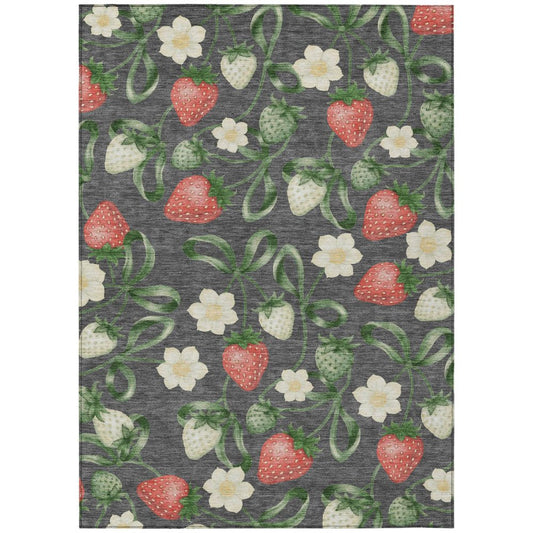 8' X 10' Graphite And Gray Floral Washable Indoor Outdoor Area Rug