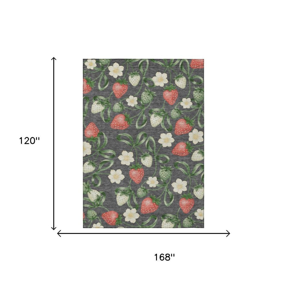 10' X 14' Graphite And Gray Floral Washable Indoor Outdoor Area Rug HomeRoots
