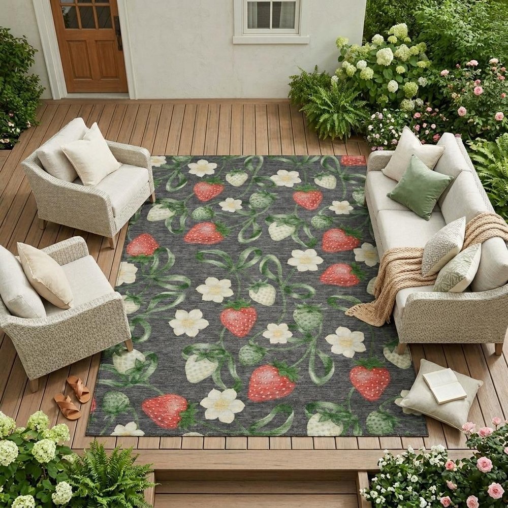 10' X 14' Graphite And Gray Floral Washable Indoor Outdoor Area Rug HomeRoots